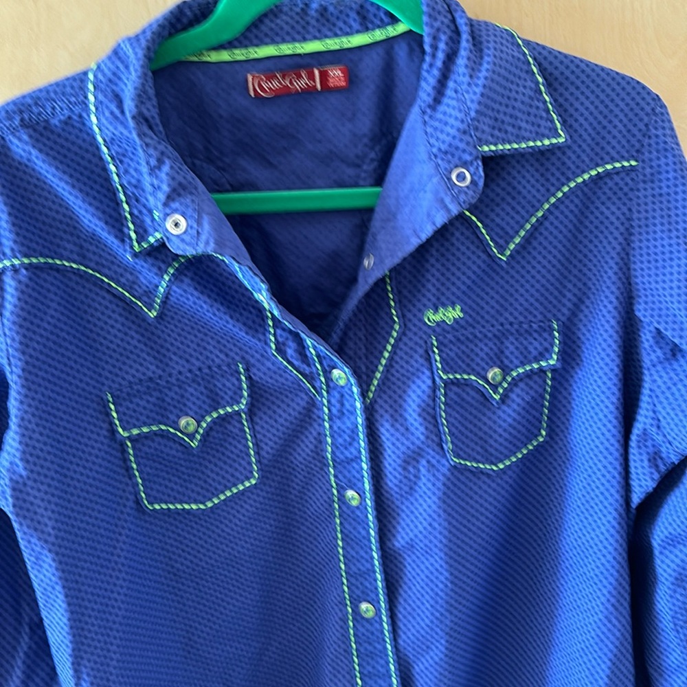 Cruel Girl Purple Blue Shirt with Lime Stitching